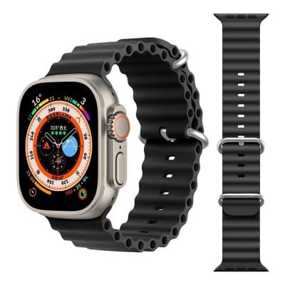 REDEFINE Ocean Silicone Sport Watch Band for Apple Watch 42mm / 44mm / 45mm / 49mm-Black